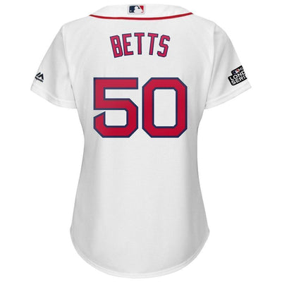 Mookie Betts 50 Boston Red Sox Women's White 2019 London Series Cool Base Player Jersey