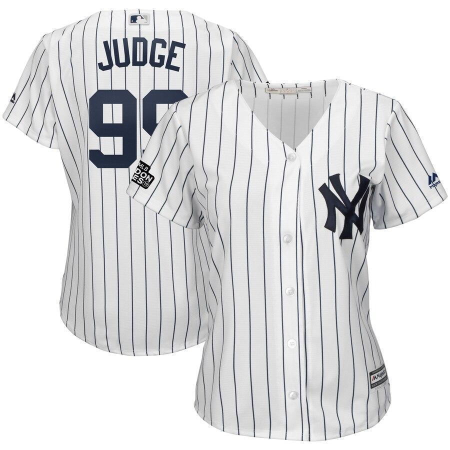 Aaron Judge 99 New York Yankees Women's White/Navy 2019 London Series Cool Base Player Jersey