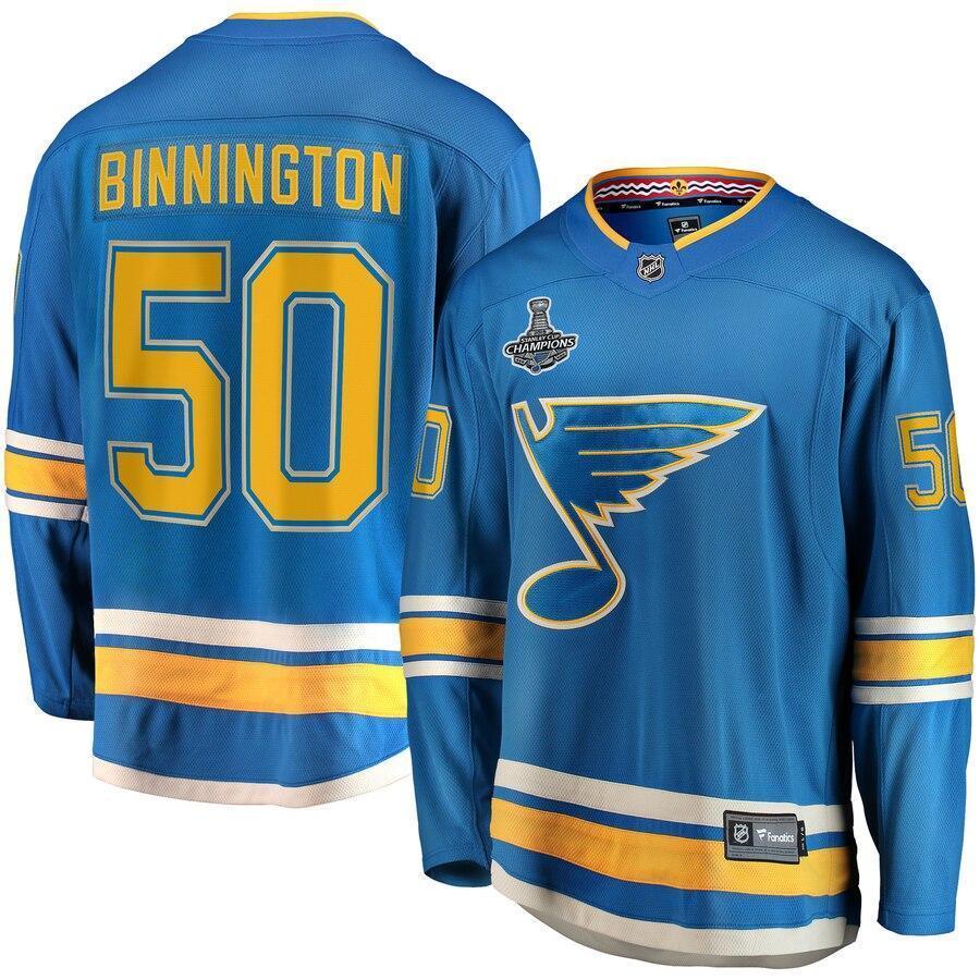 Jordan Binnington St. Louis Blues Blue 2019 Stanley Cup Champions Alternate Breakaway Player Jersey