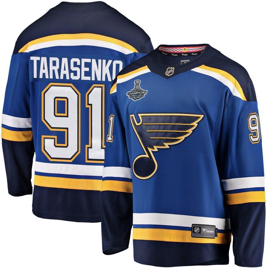 Men's St. Louis Blues Vladimir Tarasenko Fanatics Branded Blue 2019 Stanley Cup Champions Breakaway Patch Player Jersey