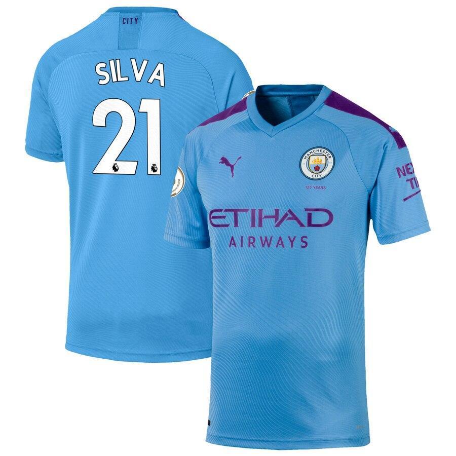 David Silva Manchester City Puma 2019/20 Home Authentic Player Jersey – Light Blue