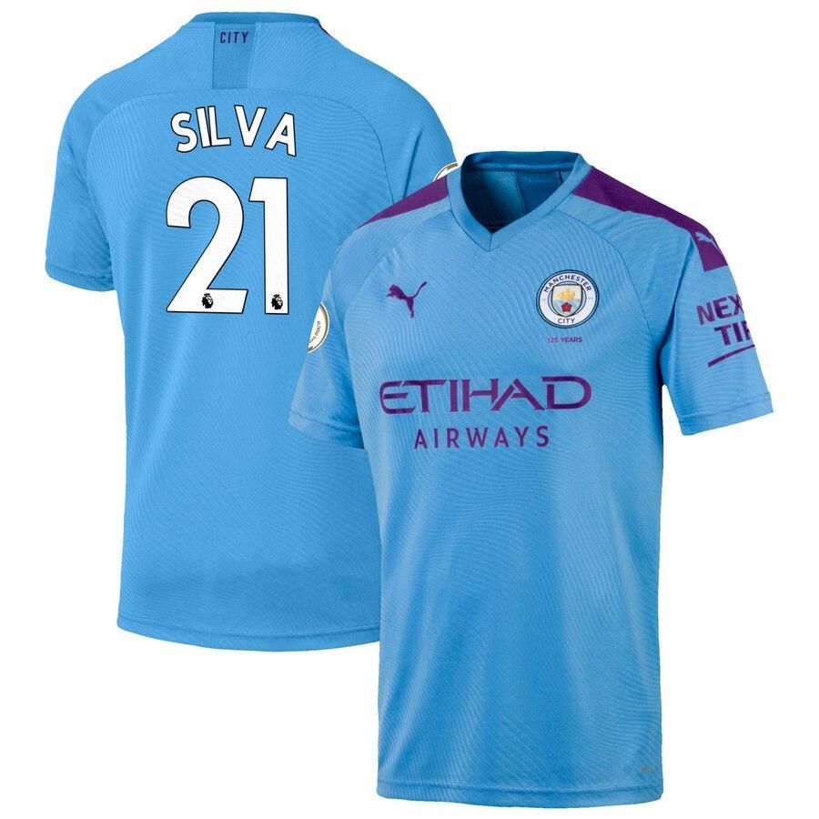 David Silva Manchester City Puma 2019/20 Home Replica Player Jersey – Light Blue