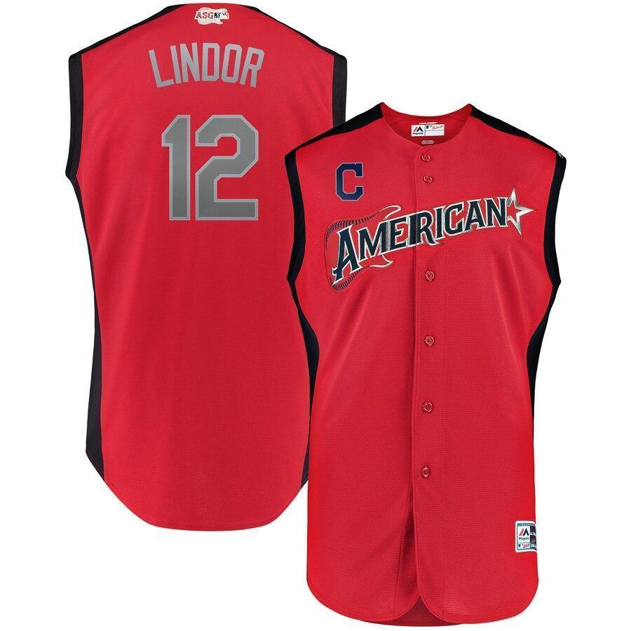 Francisco Lindor 12 American League Red 2019 MLB All-Star Game Workout Player Jersey