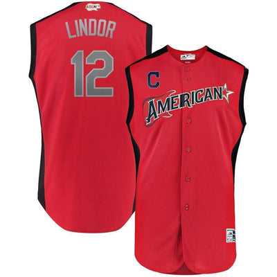 Francisco Lindor 12 American League Red 2019 MLB All-Star Game Workout Player Jersey