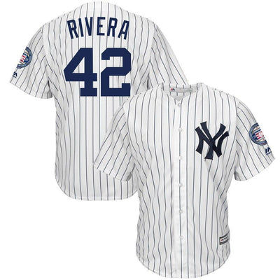 Mariano Rivera 42 New York Yankees White/Navy 2019 Hall of Fame Patch Cool Base Player Jersey