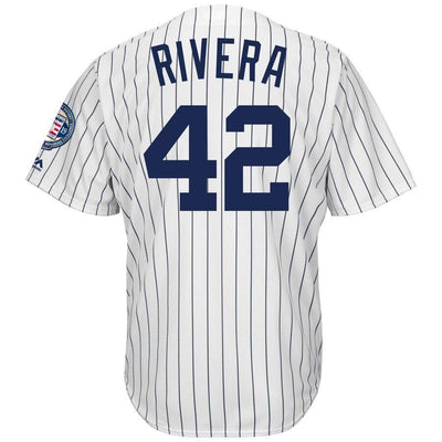 Mariano Rivera 42 New York Yankees White/Navy 2019 Hall of Fame Patch Cool Base Player Jersey