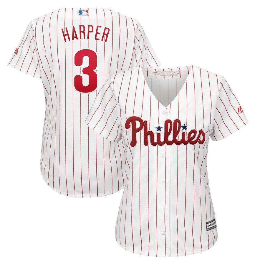 Bryce Harper 3 Philadelphia Phillies Women's White/Red Home Plus Size Official Cool Base Player Jersey