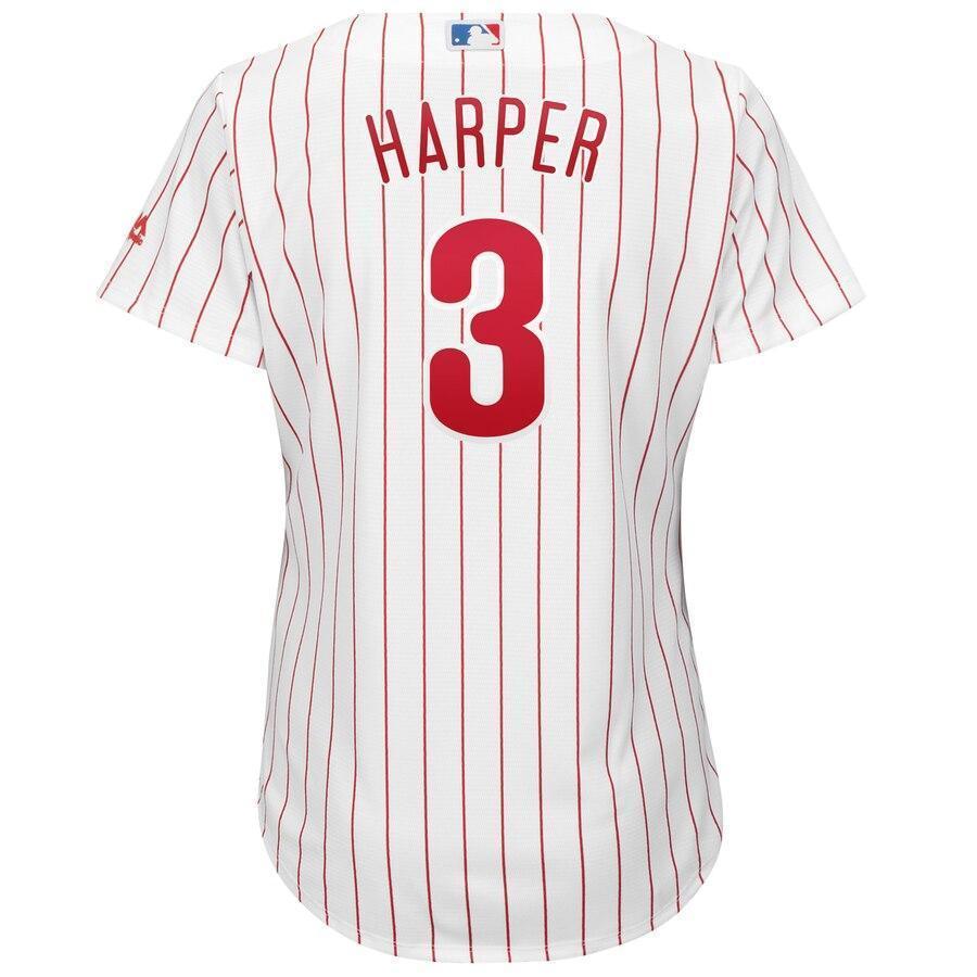 Bryce Harper 3 Philadelphia Phillies Women's White/Red Home Plus Size Official Cool Base Player Jersey