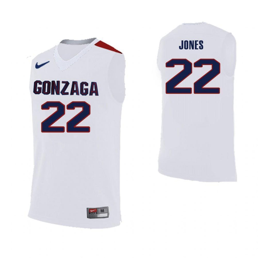 Jeremy Jones Gonzaga Bulldogs Basketball Jersey-White